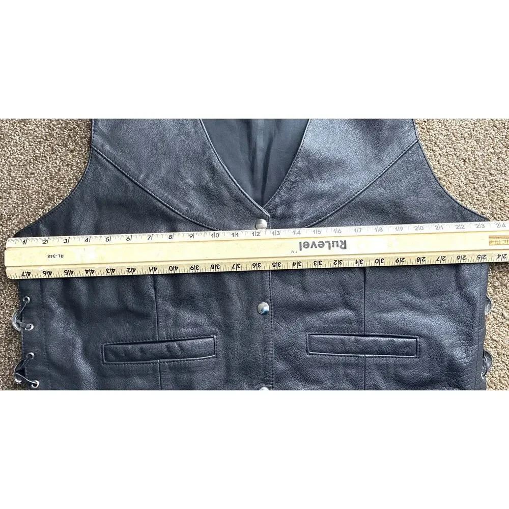 Vintage MOB Blk Leather Sz 2X Laces Silver Conchas Vest Pockets